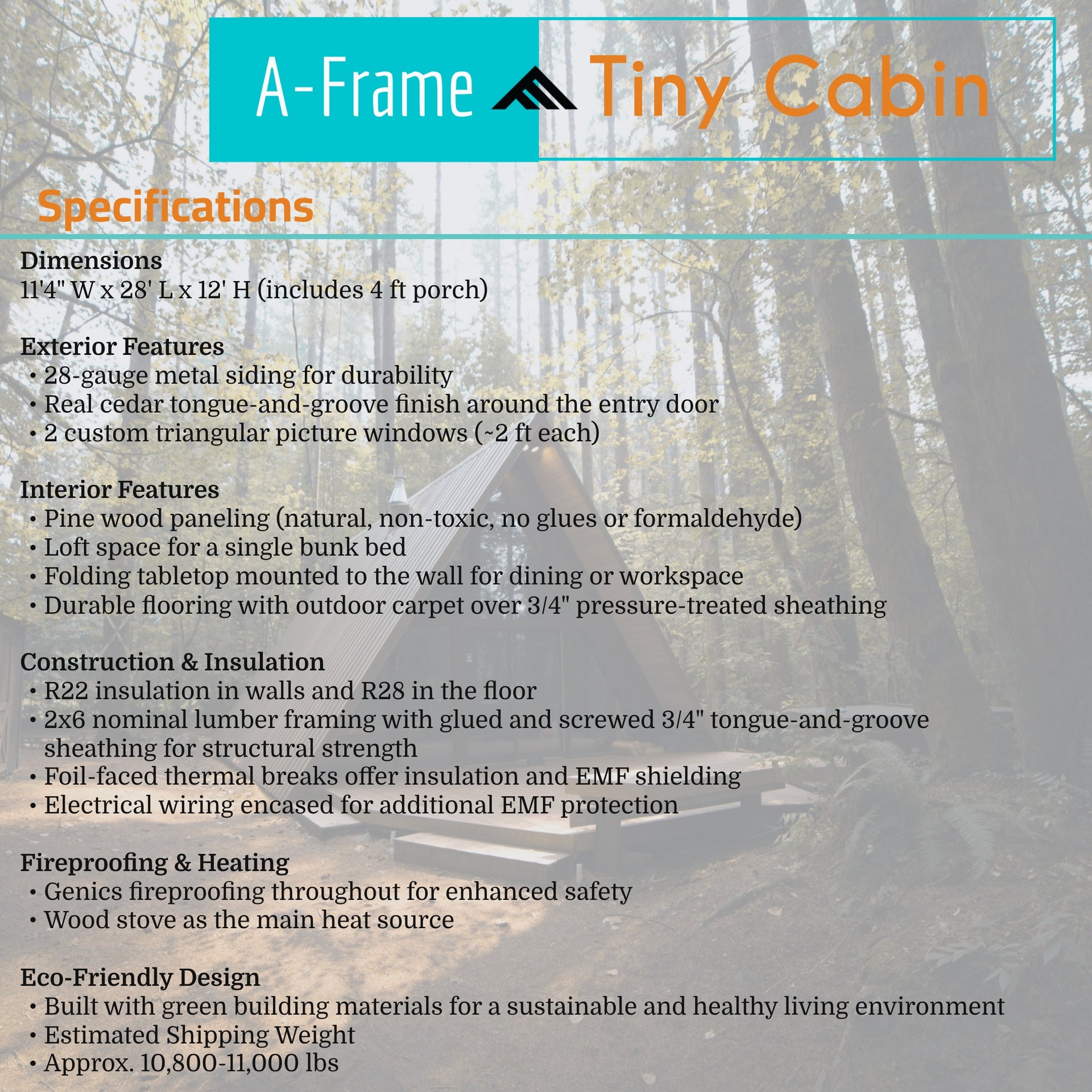 12ft x 28ft A- Frame Tiny Cabin - Skidded
