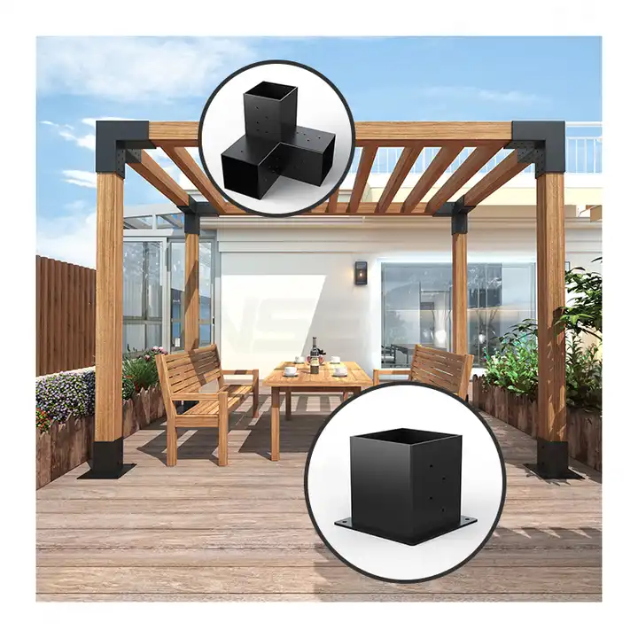 Premium Pergola Bracket Kit - (x4) 3 Arm and (x4) Post Base Brackets