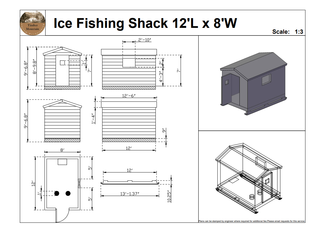 5' x 8' Ice Fishing Hut with Plywood Siding