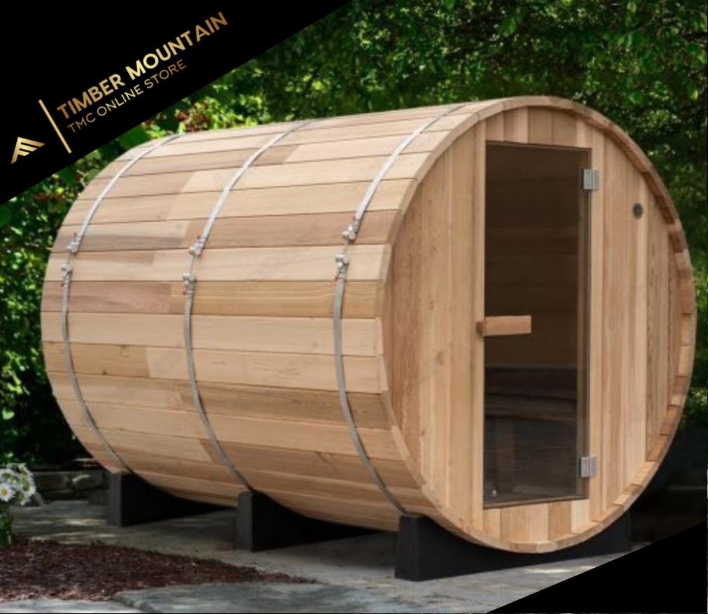 10 FT Red Cedar Barrel Sauna - with porch (6-8 Person)