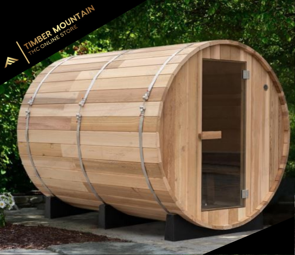 8FT Red Cedar Barrel Sauna - with porch (4-6 Person)