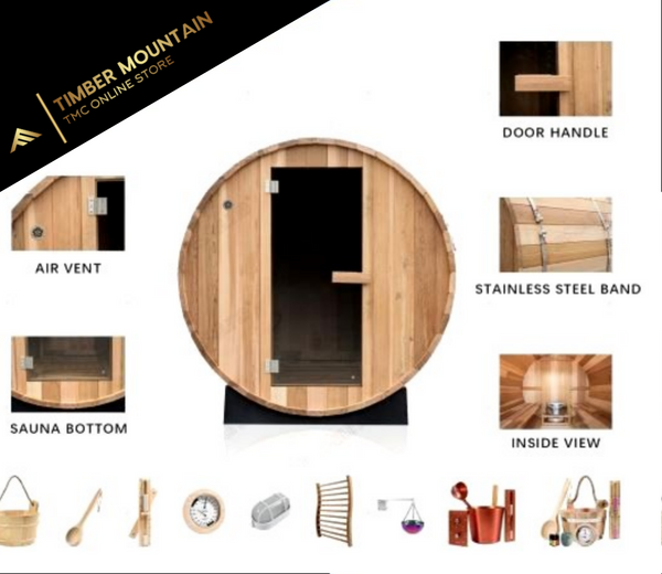 8FT Red Cedar Barrel Sauna - with porch (4-6 Person)