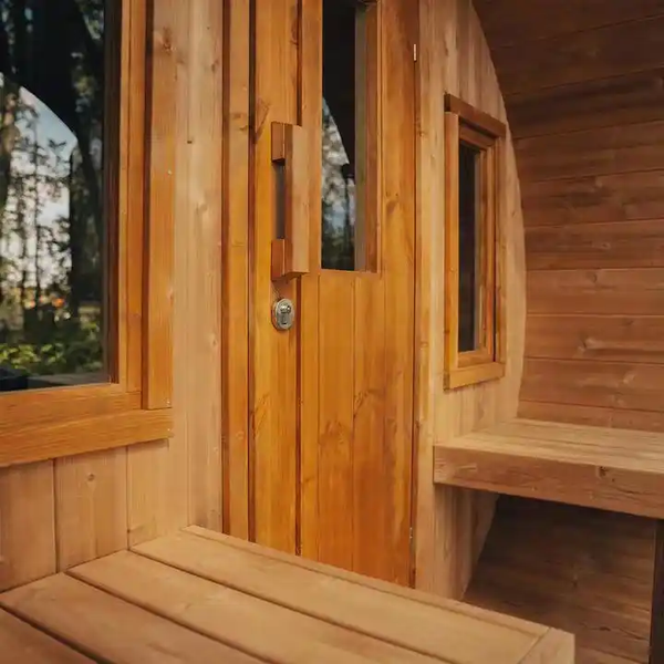 8FT Red Cedar Barrel Sauna - with porch (4-6 Person)