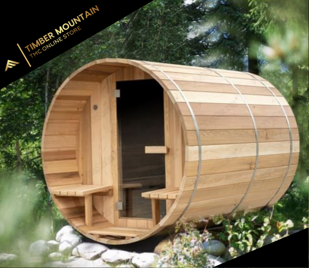 10 FT Red Cedar Barrel Sauna - with porch (6-8 Person)