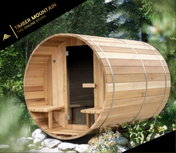 8FT Red Cedar Barrel Sauna - with porch (4-6 Person)