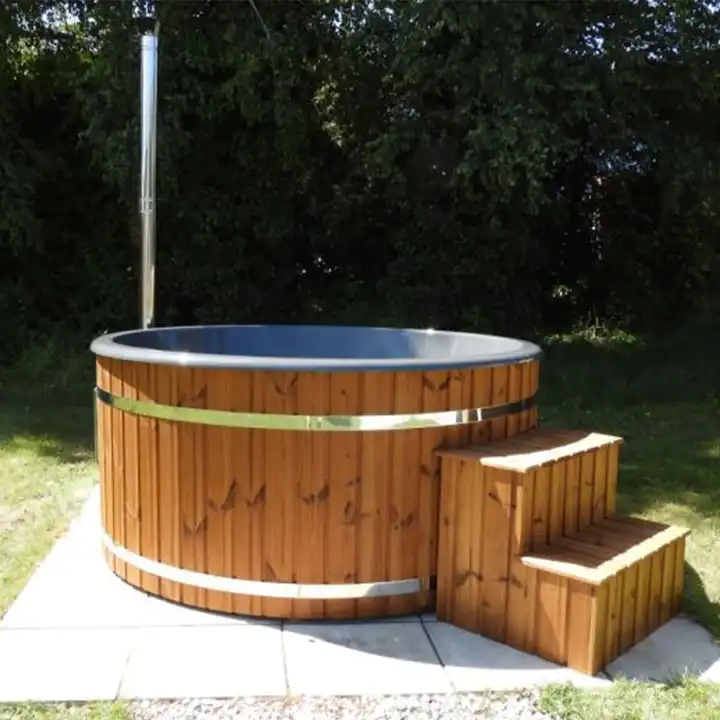 Canadian Red Cedar Round Wood Fired Hot Tub Fibreglass Outdoor SPA Tubs