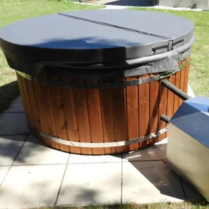 Canadian Red Cedar Round Wood Fired Hot Tub Fibreglass Outdoor SPA Tubs