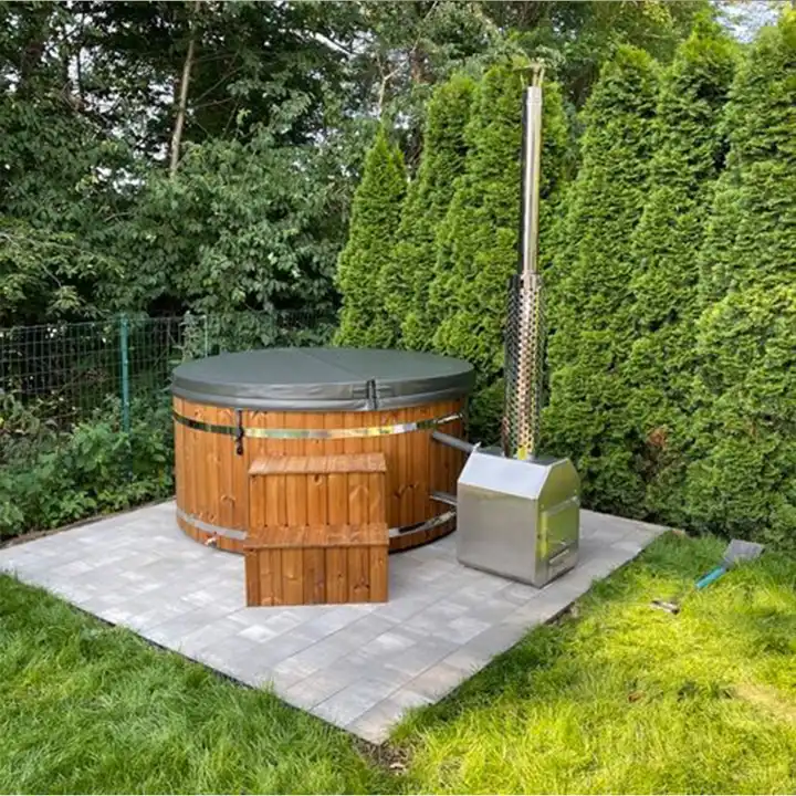 Canadian Red Cedar Round Wood Fired Hot Tub Fibreglass Outdoor SPA Tubs