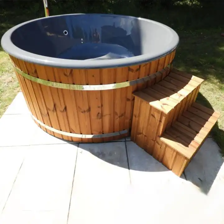 Canadian Red Cedar Round Wood Fired Hot Tub Fibreglass Outdoor SPA Tubs