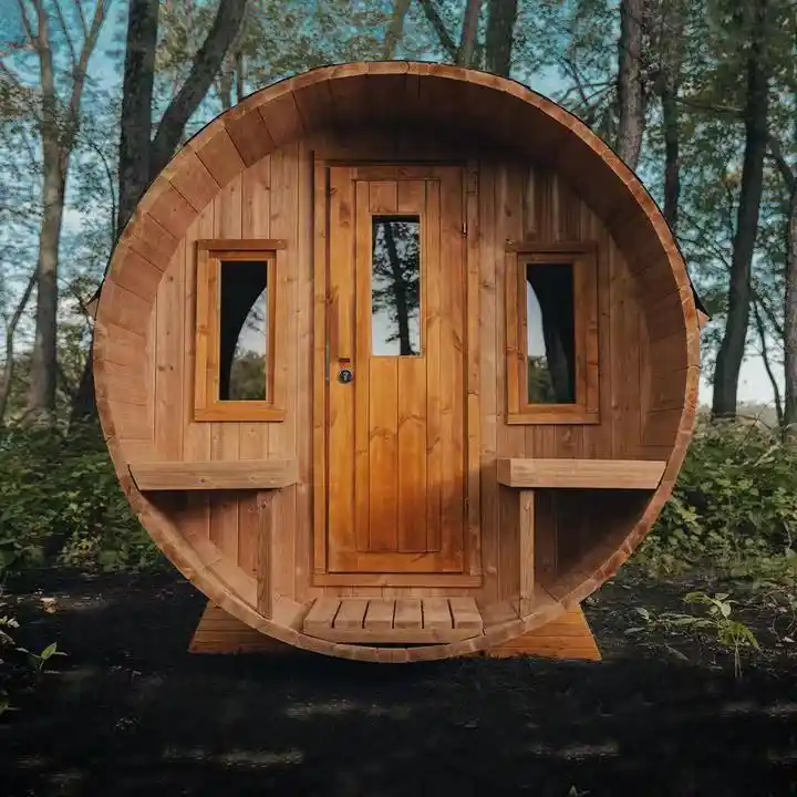 10 FT Red Cedar Barrel Sauna - with porch (6-8 Person)