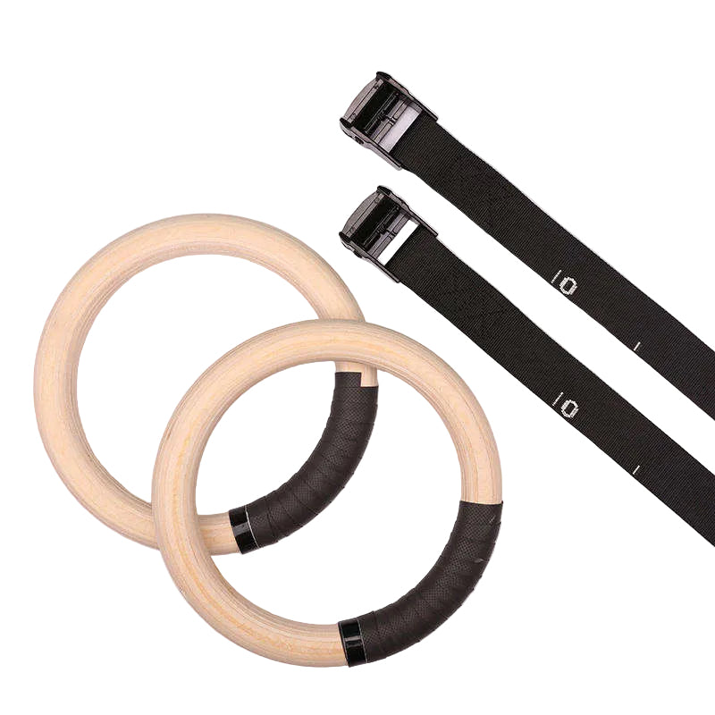 Adjustable Wooden Gymnastics Rings with Heavy-Duty Straps for Strength Training