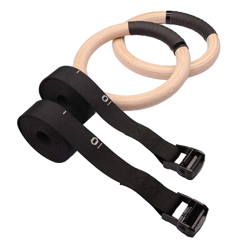 Adjustable Wooden Gymnastics Rings with Heavy-Duty Straps for Strength Training