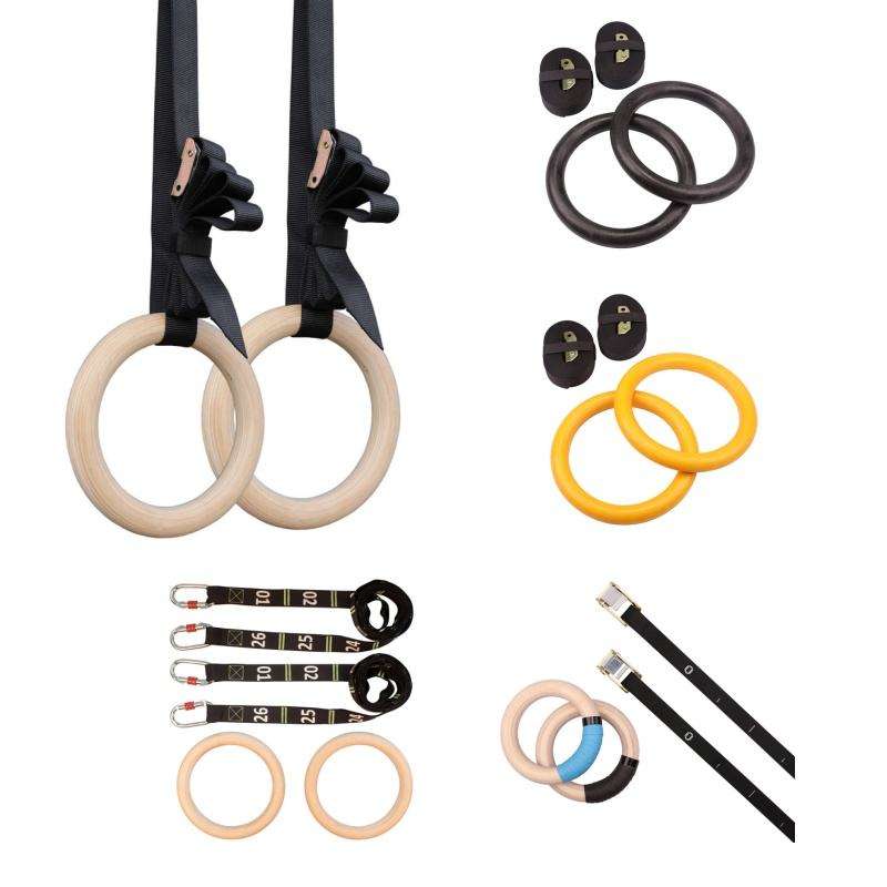 Adjustable Wooden Gymnastics Rings with Heavy-Duty Straps for Strength Training