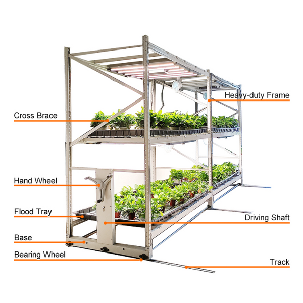 Vertical Hydroponic Growing System with Rolling Bench