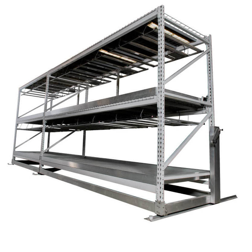 Vertical Hydroponic Growing System with Rolling Bench