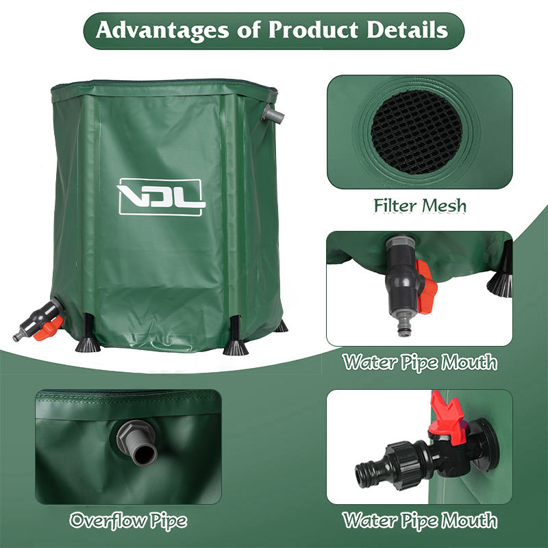 500L Green PVC Collapsible Rain Collection Barre