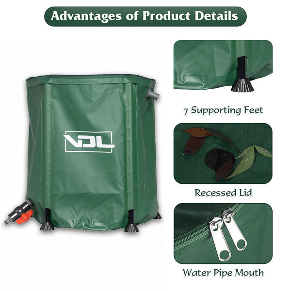 500L Green PVC Collapsible Rain Collection Barre