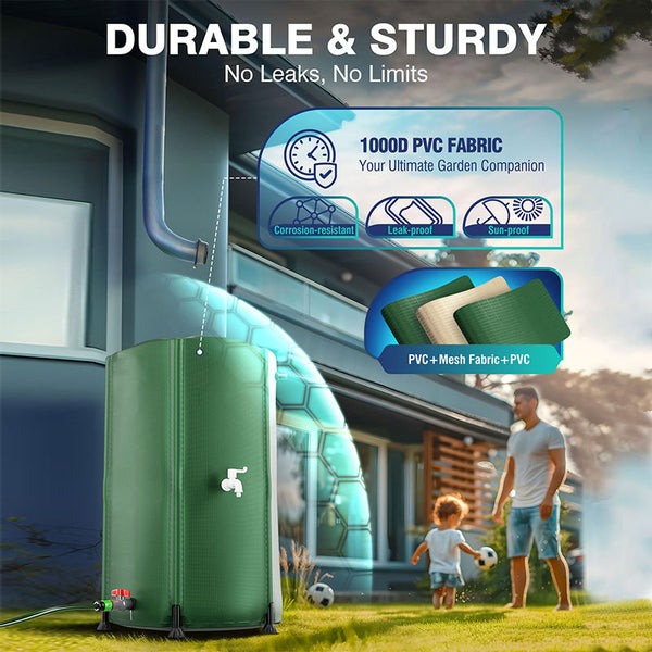 500L Green PVC Collapsible Rain Collection Barre