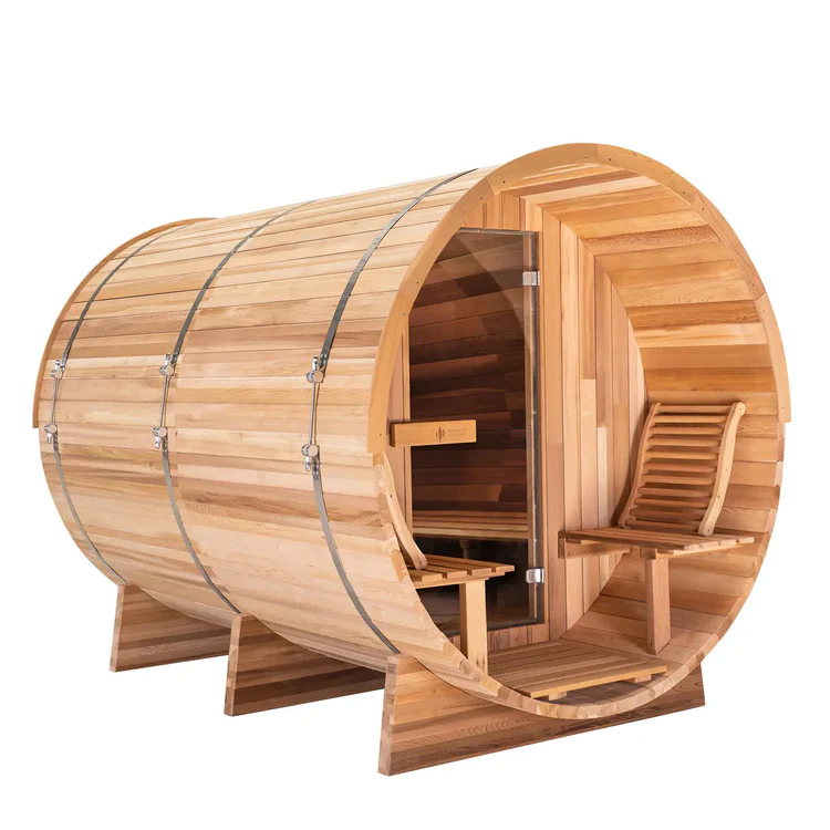 10 FT Red Cedar Barrel Sauna - with porch (6-8 Person)